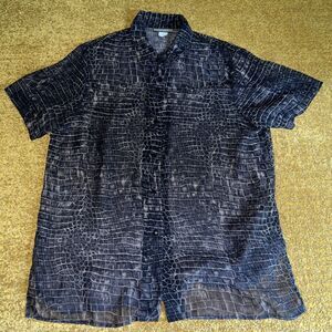 Vintage 90s Notations Button Up Shirt Snakeskin Print Grunge Oversized Sheer